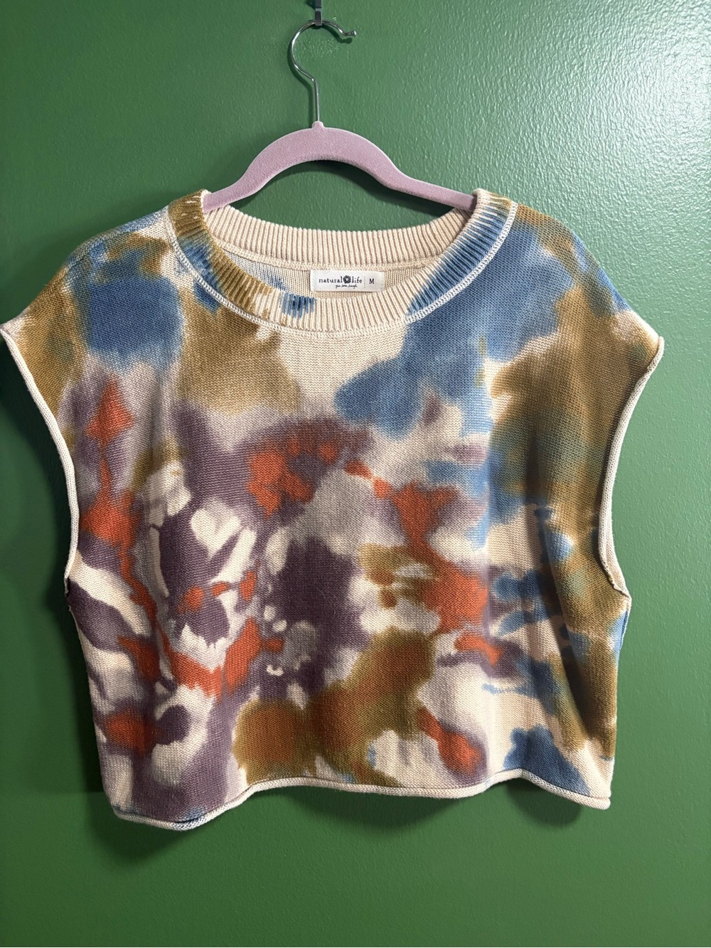NATURAL LIFE Cropped Sweater with Tie-Dye Accents